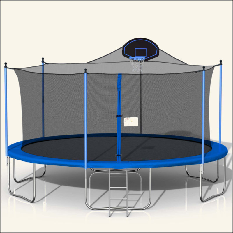 Trampoline 16 pi pour adultes et enfants avec panier de basketball, trampolines d'extérieur avec échelle et filet de sécurité pour enfants et adultes