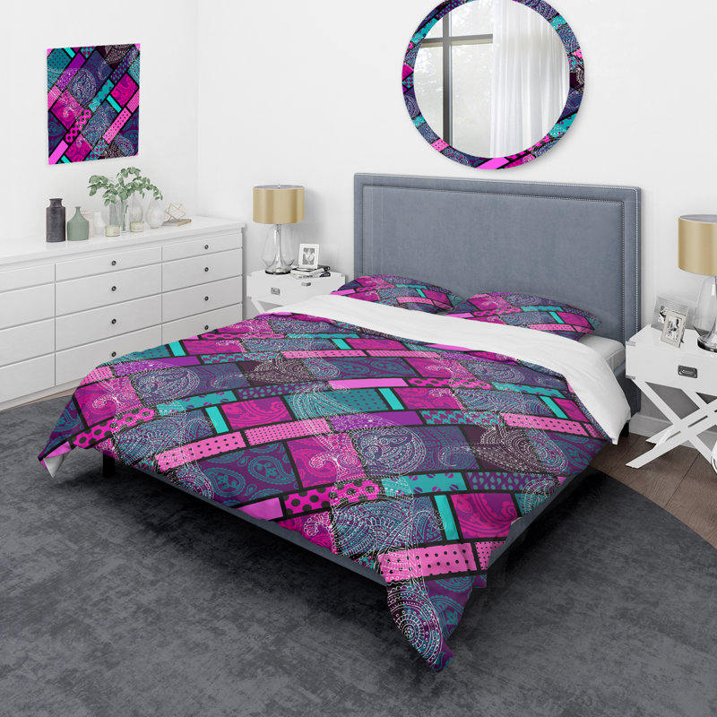 Ensemble de housse de couette à motif géométrique rose, Housse de couette pour très grand lit et 2 très