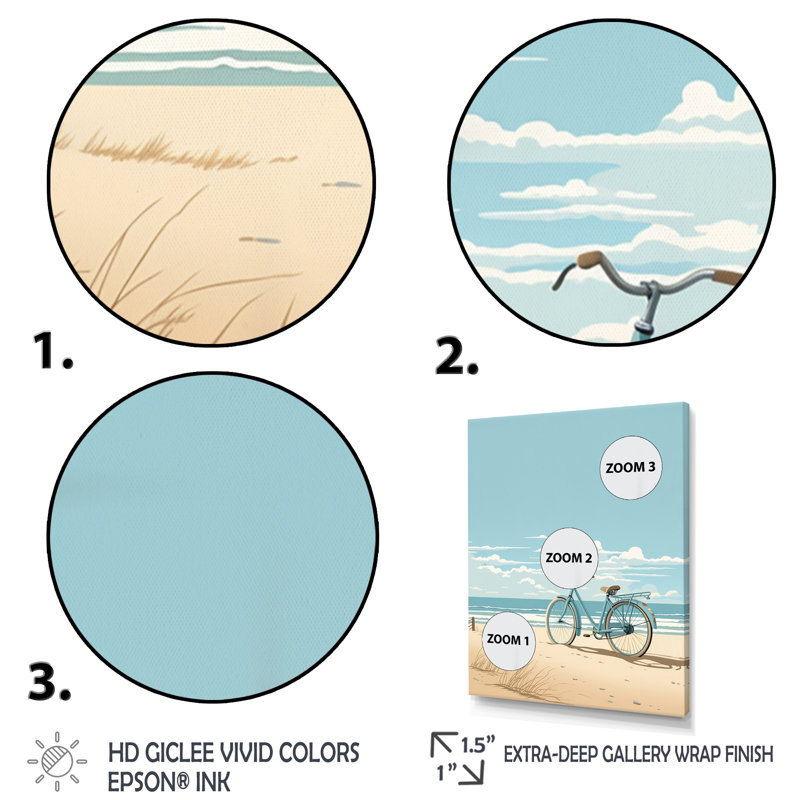 «Blue Beachside Bicycle Retro Illustration», reproduction, H 20 po x l 12 po x P 1 po, Cadre flottant noir