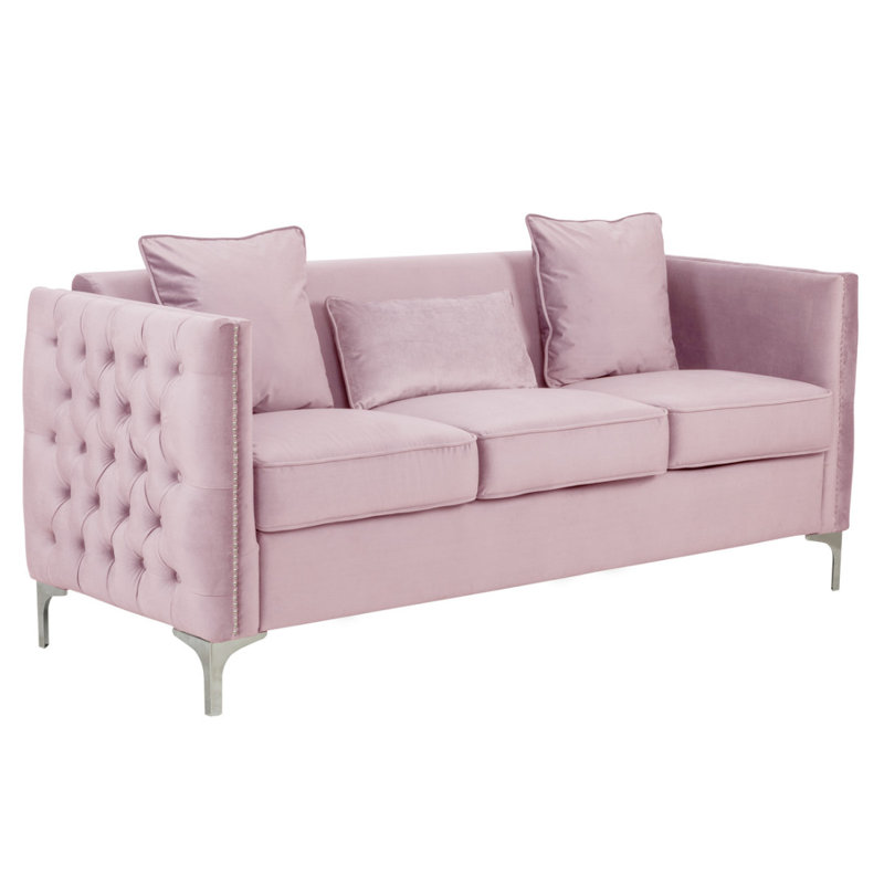 Canapé moderne en velours de 73 po avec 3 coussins Bayberry
