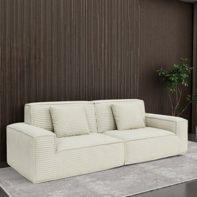 Beige Modern Compression Of 106.3 Inch, Full Foam Main Material, Multi - Functional Use, Large Striped Fabric, Suitable For Guest Rooms, 3 Seats Inch With Color, Filler, Soft Microfiber Upholstery,