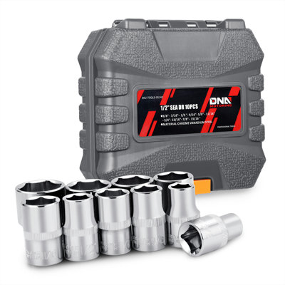 10Pcs 1/2" Dr 6 Point SAE Impact Socket Set Chrome Vanadium Steel 3/8" to 15/16"