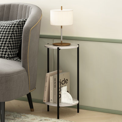 Caureen 2-Tier Modern Tall Round Side End Table with Sturdy Metal Legs