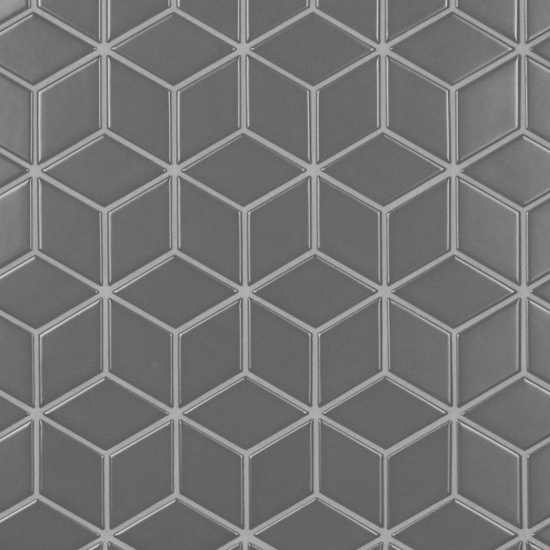Metro Rhombus 10-1/2 " x 12-1/8 " Porcelain Mosaic Floor & Wall Tile, Matte Gray