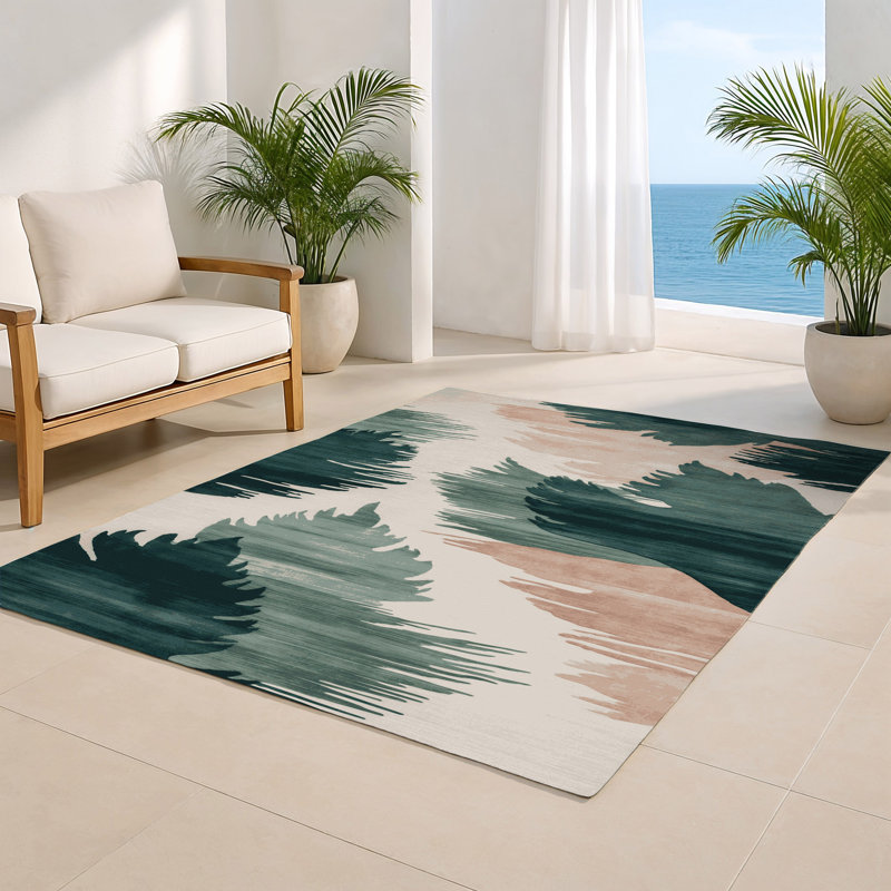 Watercolor Beige Indoor and Outdoor Area Rug, Rectangle 8' x 10'