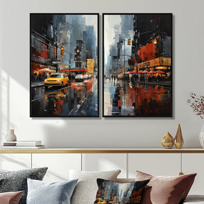 Eloane - Ensemble de 2 impressions sur toile jaune moderne