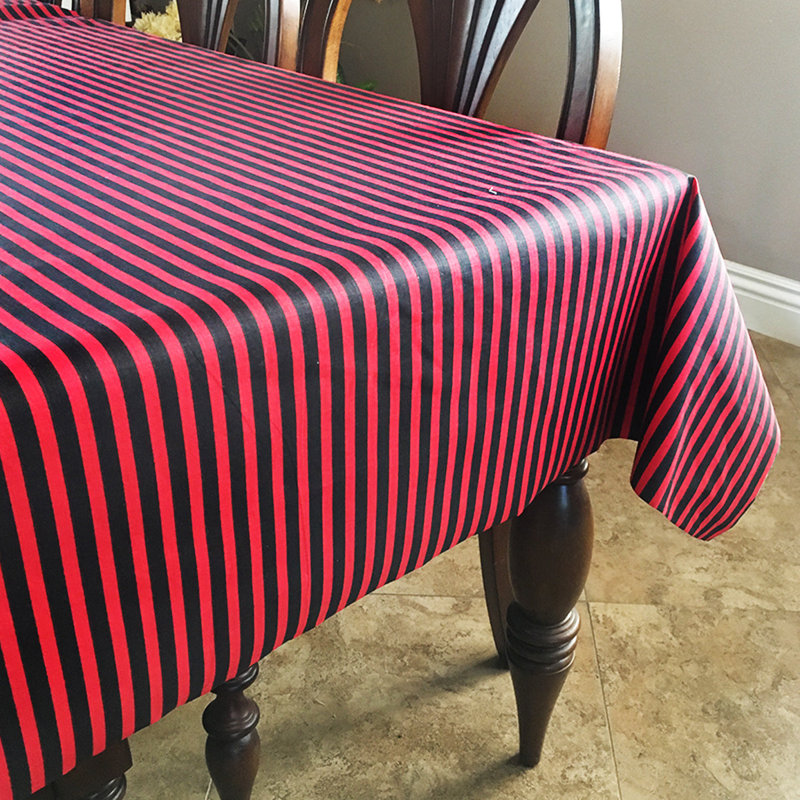 Half Inch Stripes Print Tablecloths, 48" Square, Black/Red