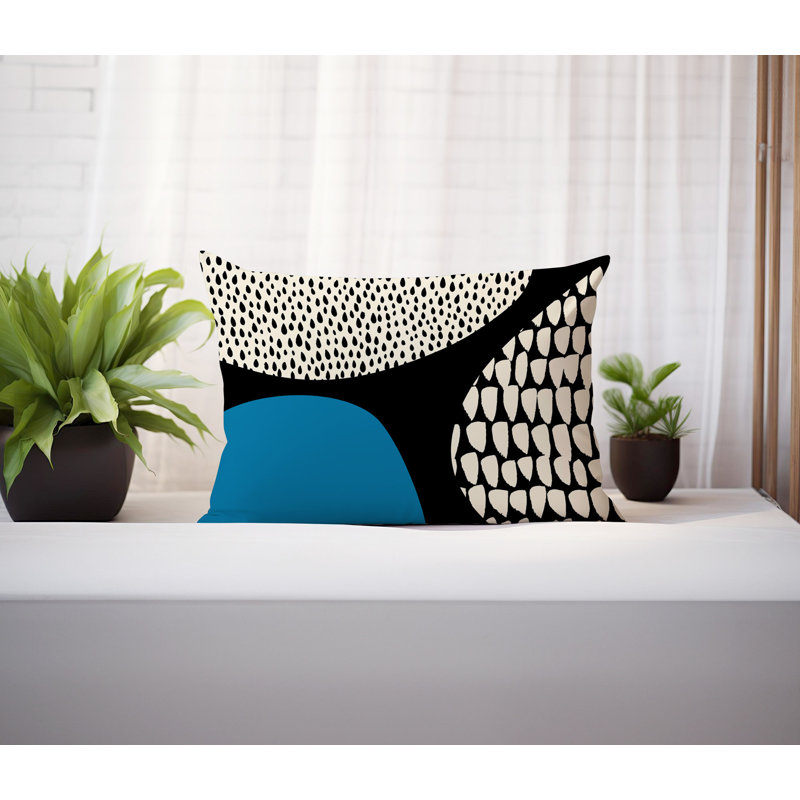 Coussin lombaire réversible intérieur / extérieur Vikka, H 18 po x l 25 po, Turquoise / noir / blanc cassé