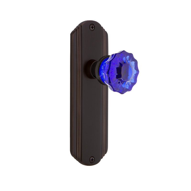 Plaque décorative avec bouton de porte cristal cobalt, Bronze intemporel