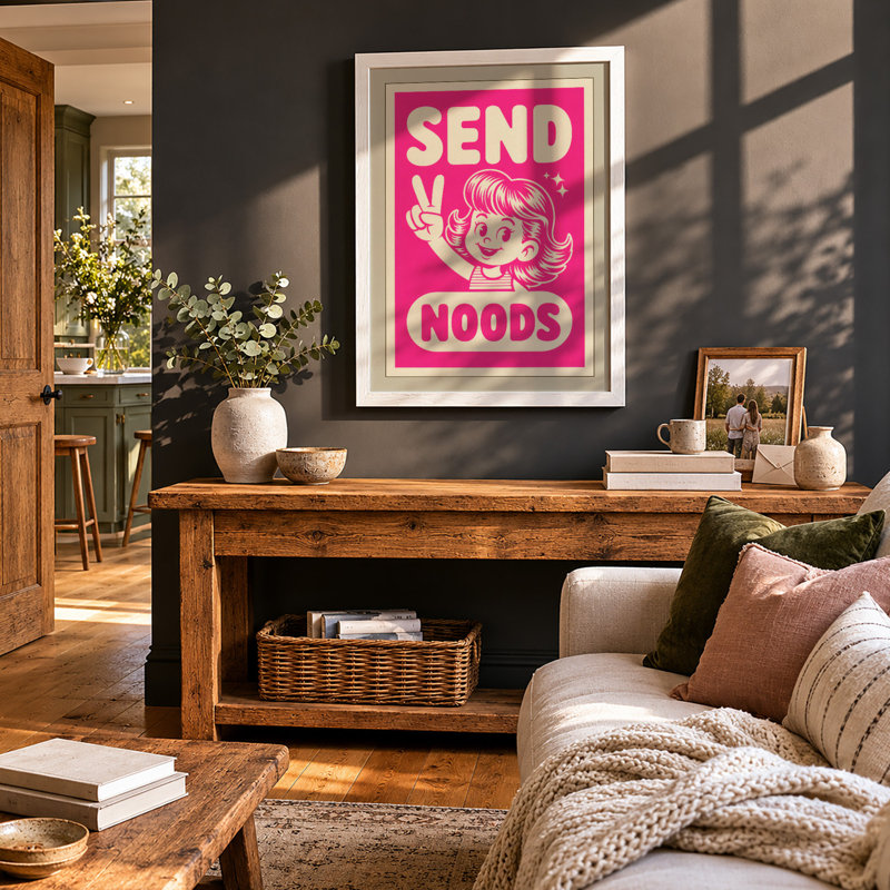 Send Noods Retro - Framed Print, A4 - 29.7 x 21.0 cm, White