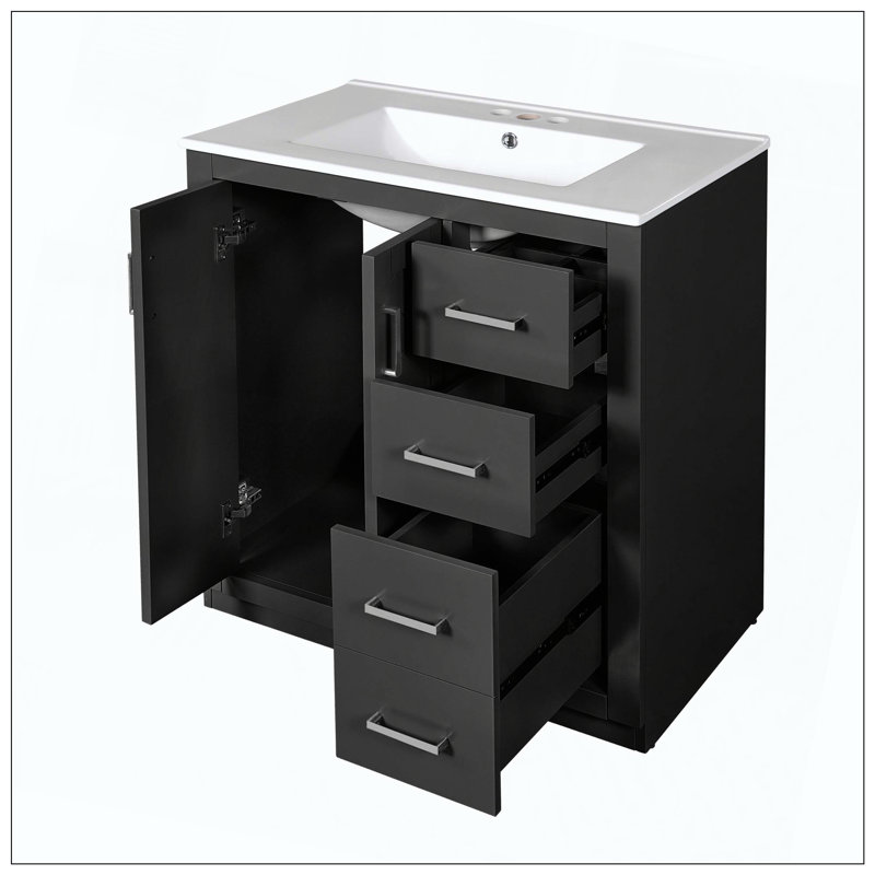 Portes de lavabo de salle de bain autoportantes en bois massif avec tiroirs en céramique
