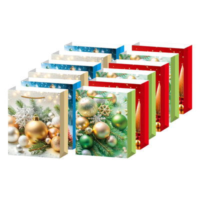Christmas Gift Bags (Tree/Ornaments) (Asstd) (Large) - Set Of 12