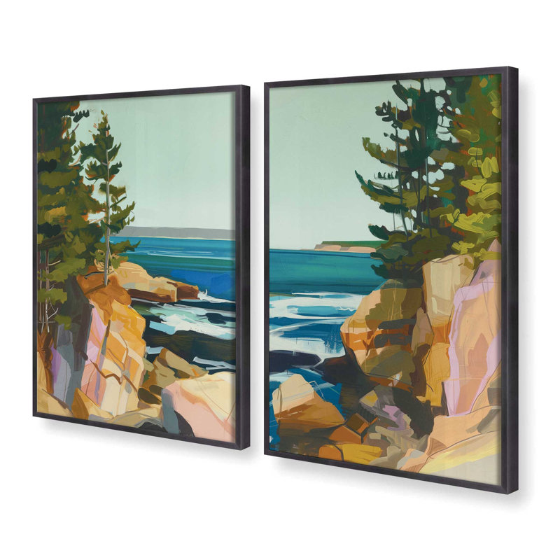 Seacliff Whispers, ensemble de 2 pièces encadrées sur papier par Azure Artisanal Studio, Zinc patiné