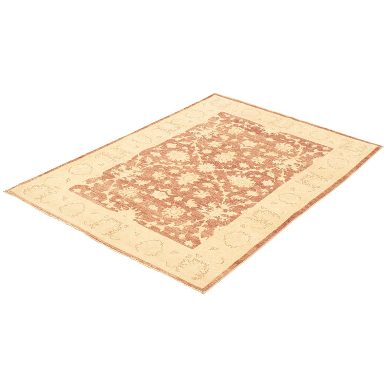 Tapis de bois one-of-kind-noué la 2010 ushak brun/beige 4 pi 11 po x 7 pi zone de laine Kerin