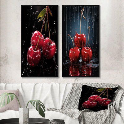 Black And Red Cherry Delight I - Cherry Wall Art Living Room Set Of 2