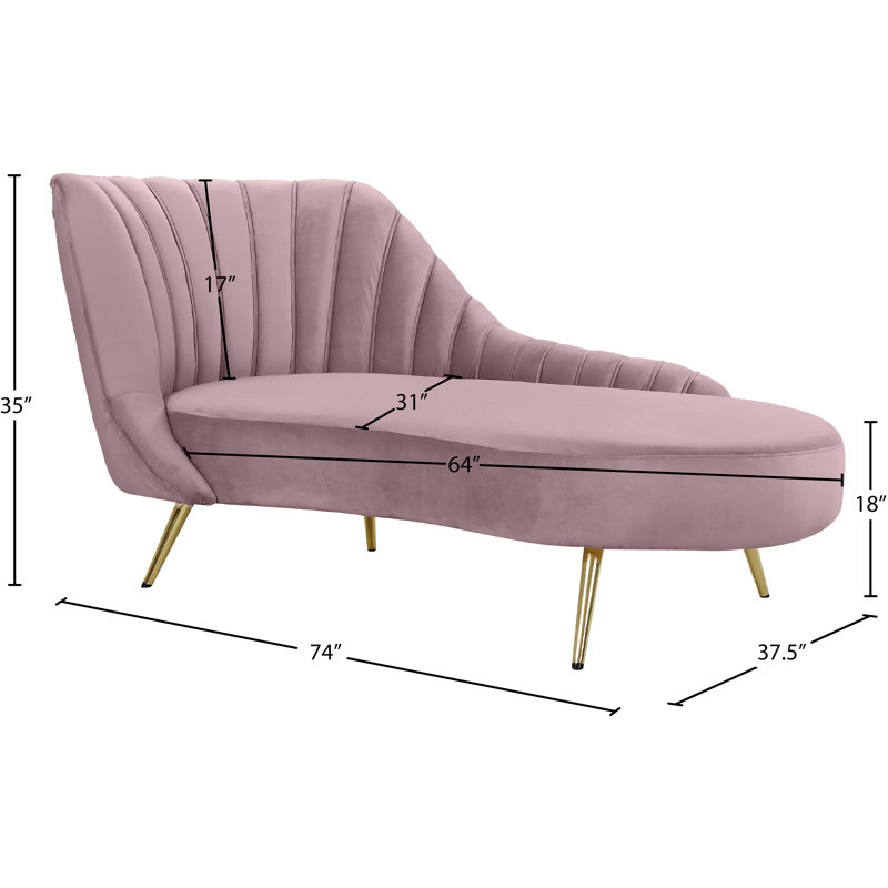 Chaise longue en velours Margo, Velours rose