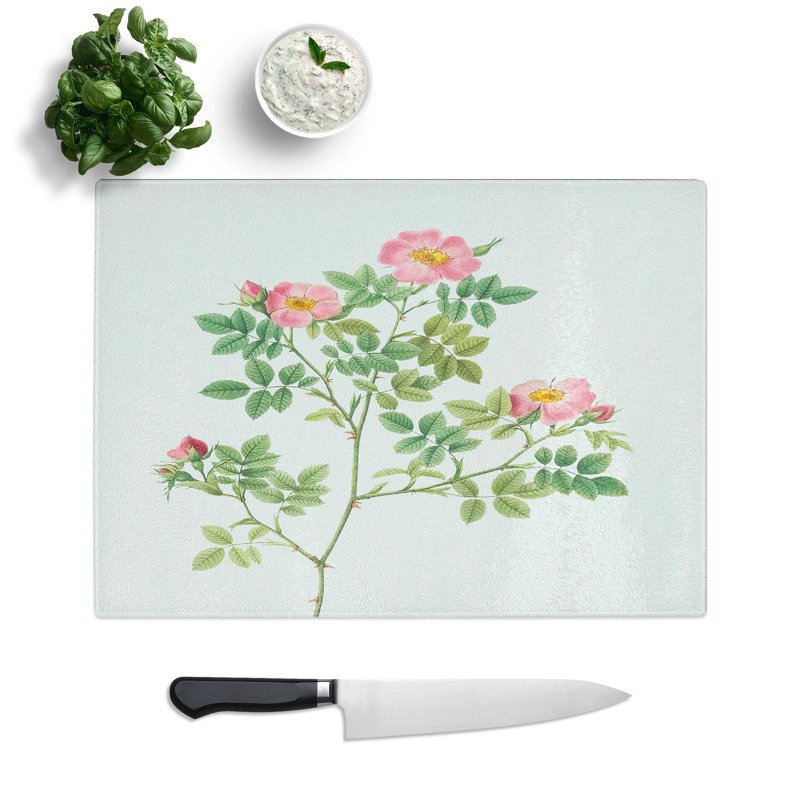 Tempered Glass Corymb Rose Chopping Board, 28.5 cm W x 20 cm L
