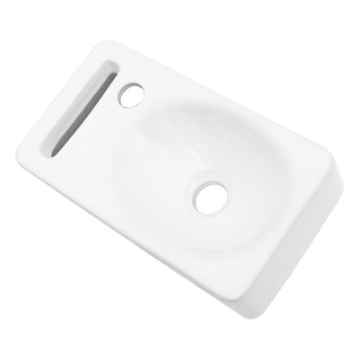 Lavabo de salle de bain mural blanc en céramique rectangulaire pour la décoration - 16,09 x 8,67 pouces, teinture, faible absorption d'eau, résistance aux acides, trou de robinet simple rectangulaire