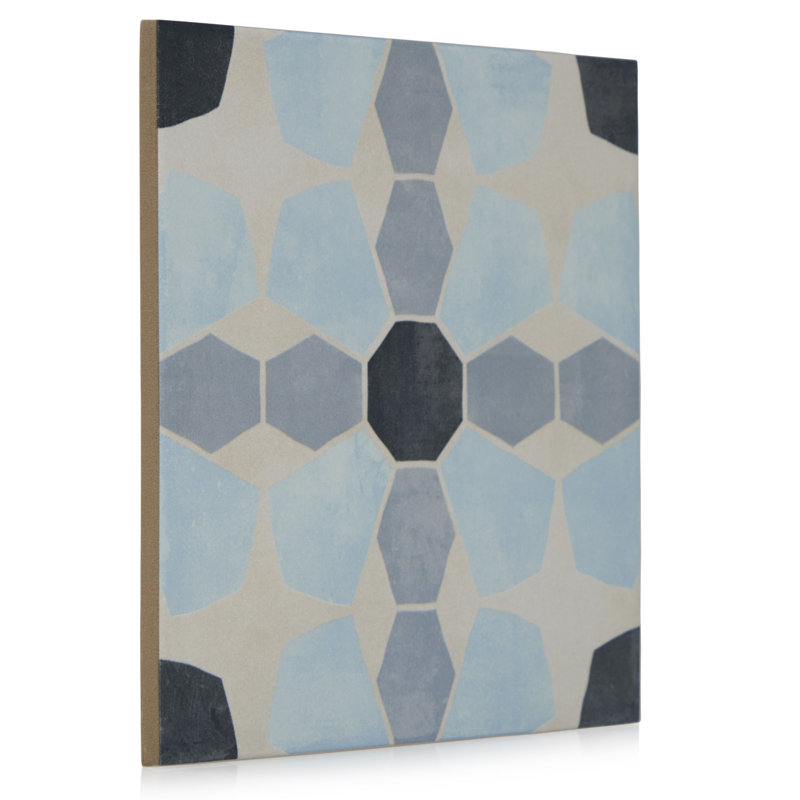 Carreau de mur et de sol en porcelaine à motif 8,8 po x 8,8 po, Gris/Bleu/Noir