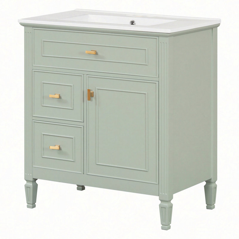 Meuble-lavabo 30 po avec lavabo, meuble-lavabo avec un tiroir rabattable et deux tiroirs, tablette réglable, bois massif et panneau de fibres à densité moyenne
