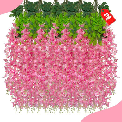 Paquet de 24 fleurs suspendues à motif de fleurs de glycine artificielles et de fleurs de guirlande