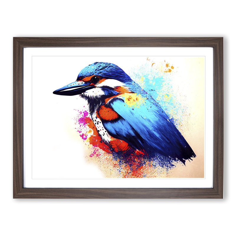 Kingfisher Bird Splash - Single Picture Frame Print, Walnut, 34cm H x 46cm W x 2cm D