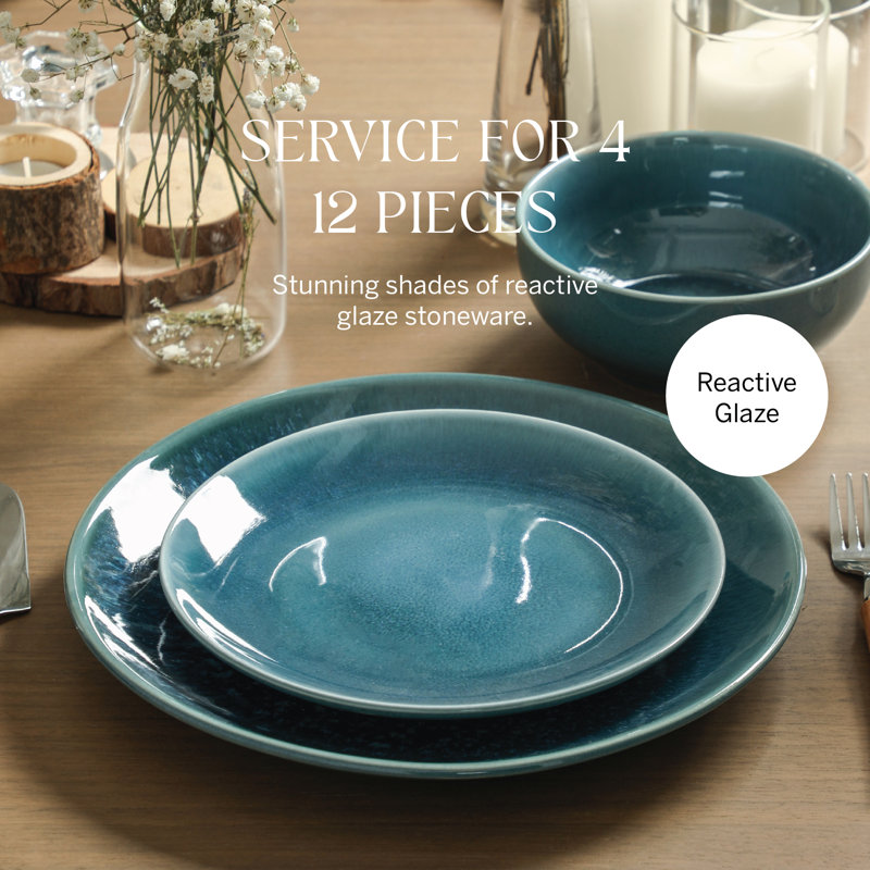 Stone Lain Riley 12-Piece Dinnerware Set Stoneware, Blue