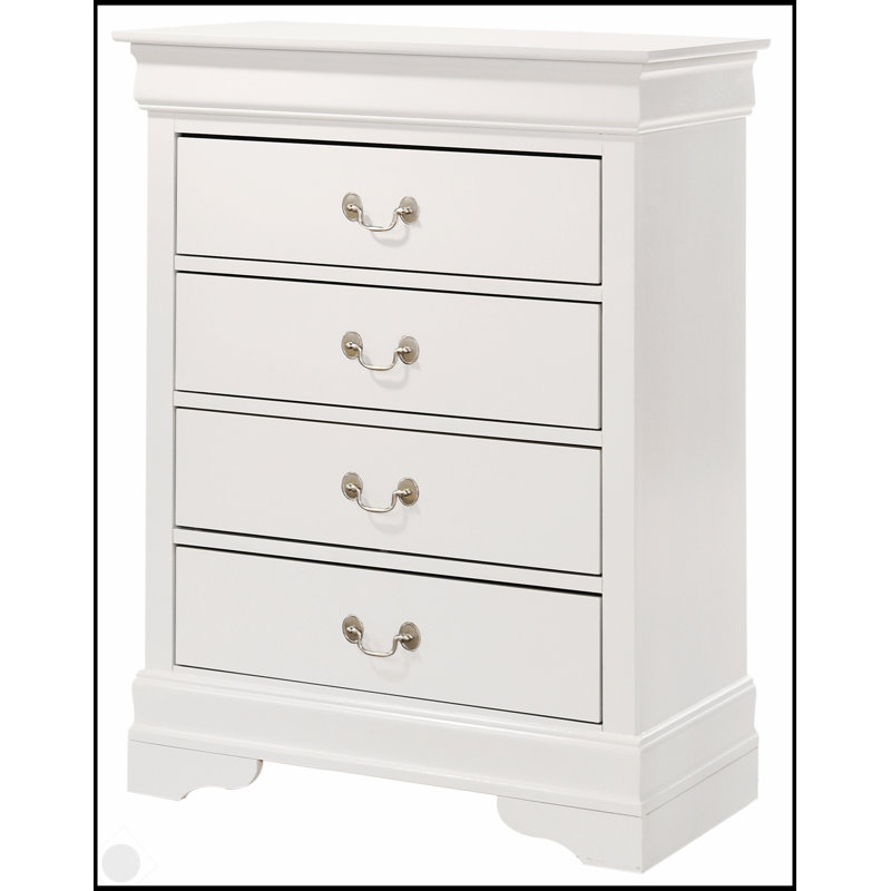 Commode 4 tiroirs Louis Phillipe, blanche, durable et élégante pour les chambres à coucher, Blanc