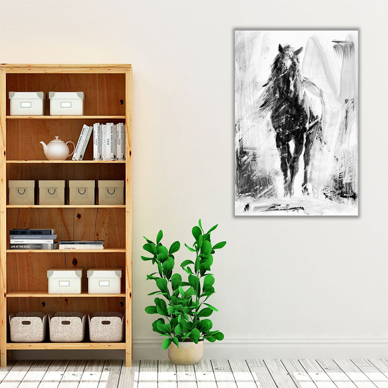 «Rustic Stallion II Black and White», reproduction d'art sur toile, H 30 po x l 20 po