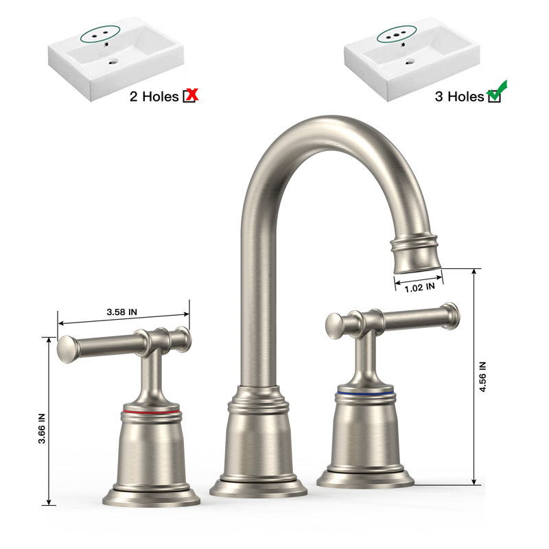 Ensemble de 2 robinets 8 po pour lavabo 3 trous, robinet à large entraxe avec bonde escamotable et tuyau sans plomb cUPC