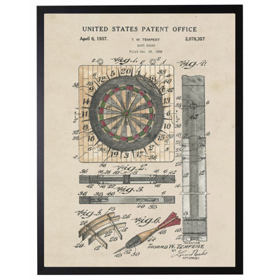 Dart Board Patent in Black Frame