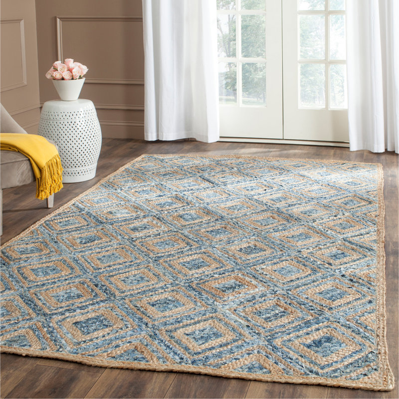 Arria Hand Woven Jute/Denim Geometric Rug in Natural/Blue, Rectangle 9' x 12'