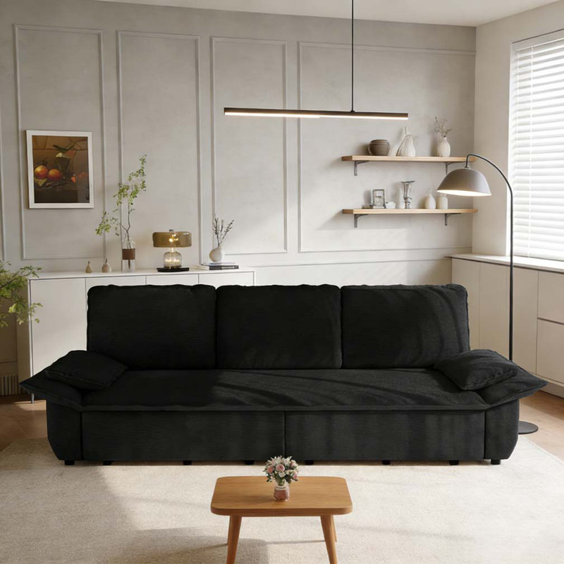94.5" king size Pull Out Sofa Bed,3-in-1 Convertible Sleeper Sofa, Black