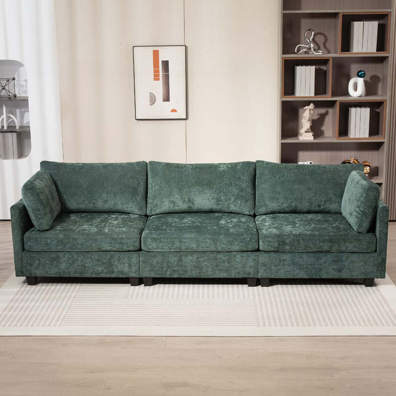 Canapé 3 places en tissu chenille profond, Vert foncé