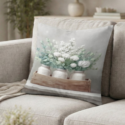 Coussin rustique pivoines de style ferme - Coussin décoratif champêtre