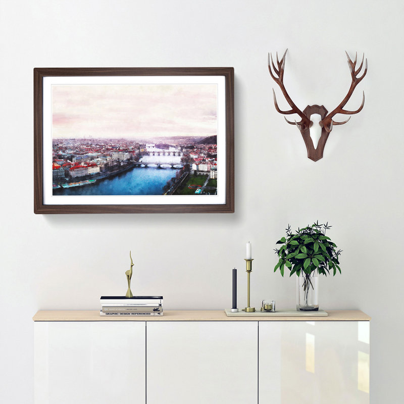 Prague Czech Republic Skyline - Framed Print, 24cm H x 33cm W x 2cm D, Walnut Framed