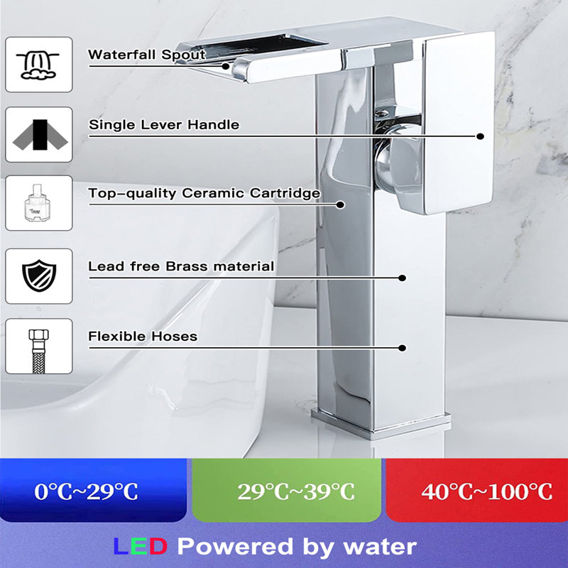 Robinet pour vasque de salle de bain Waterfall, Chrome chrome