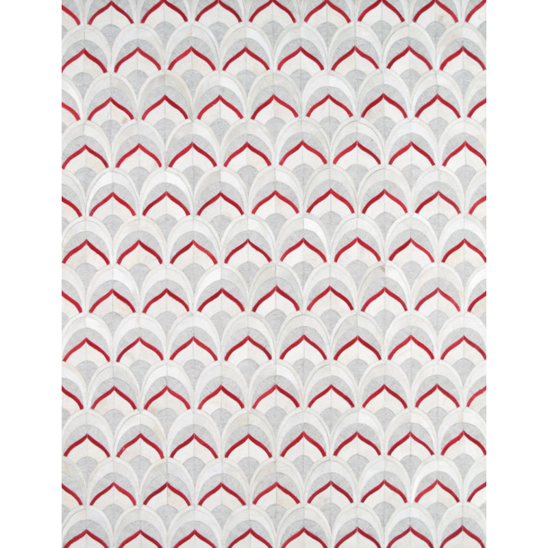 Tapis géométrique en cuir / viscose à motif géométrique fait à la main argenté / rouge 8 pi x 10 pi