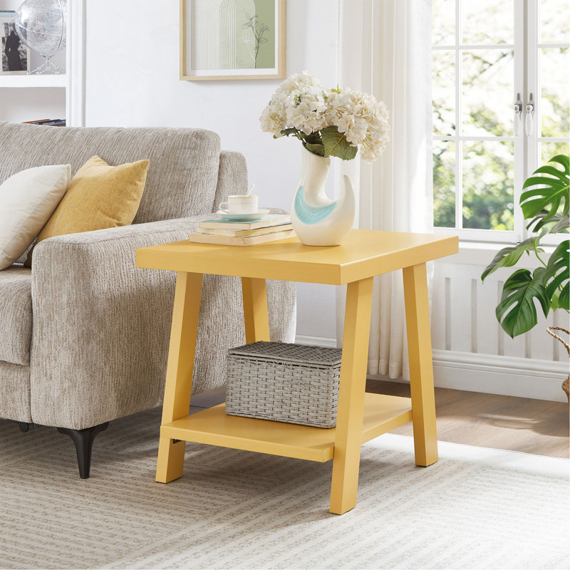Table de bout avec tablette contemporaine en bois Athens, Yellow