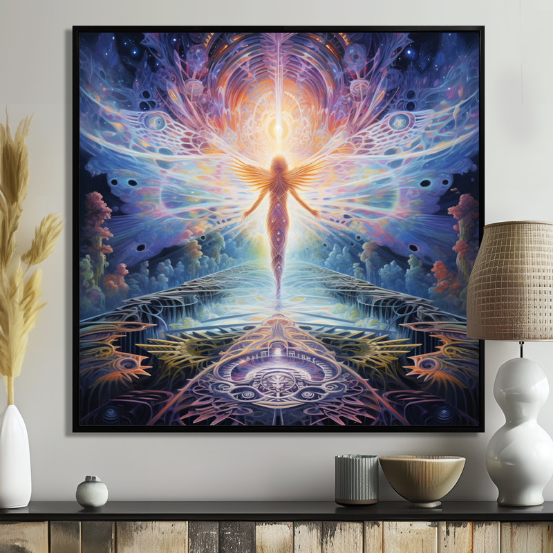 Art mural ange majestueux - ailes d'ange, H 16 po x l 16 po, Cadre flottant noir