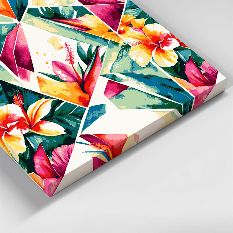 «Hawaiian Geometric Flowers», art mural sur toile beige, H 11 po x l 14 po