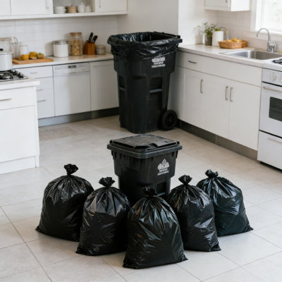 Grands sacs à ordures noirs de 120 unités pour poubelles de 55 à 60 gallons, conception résistante à la déchirure de 17 microns pour les déchets de cuisine, de bureau, commerciaux et d'extérieur