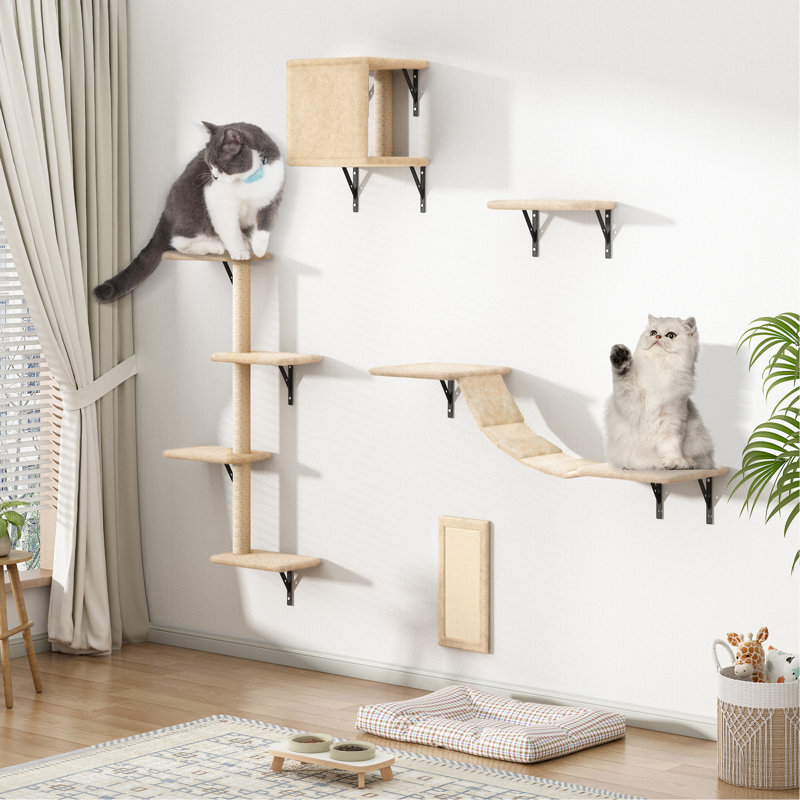 Wall-mounted Cat Tree Shelves, Beige