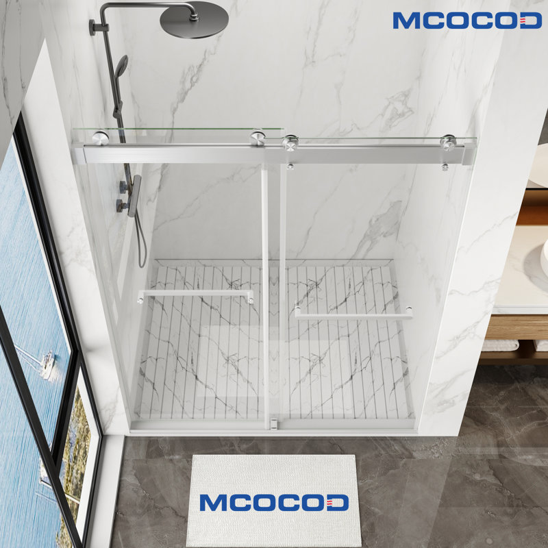 Opal Mirage MCOCOD 60" W X 79" H Double Smooth Sliding Frameless Shower Door with 3/8"(10mm) Clear Glass, Brushed Nickel