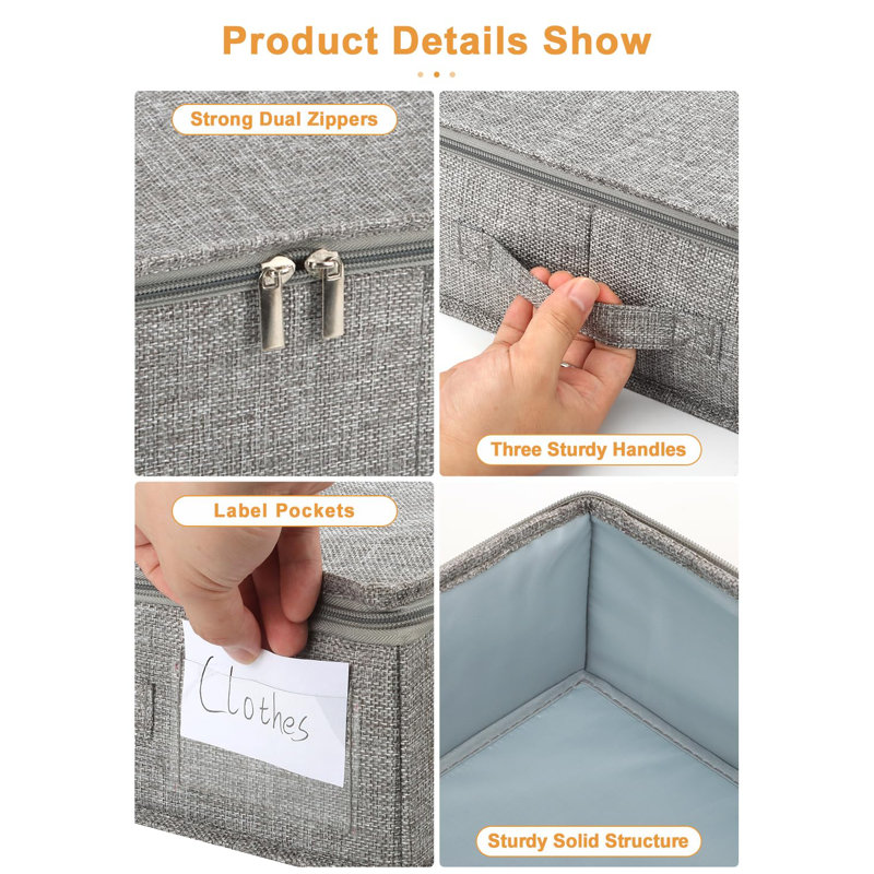 2 Pack 4.5 Inch Tall Low Profile Underbed Clothes Storage Organizer Bin With Sturdy Side & Bottom Support, Use As Clothes Organizer, Pillow And Blanket Organizer
