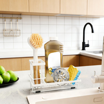 Stainless Steel Kitchen Sink Caddy - Sponge And Brush Holder With Drip Tray, Anti-Slip Base For Countertop Organization
