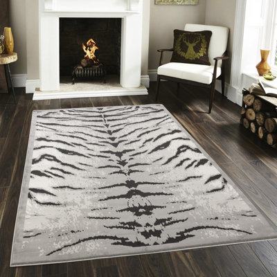 7 pi 10 po Tapis X 3 en gris et argent, fabriqué à la machine, style rustique, pour les espaces de vie à plancher très fréquenté et compatible avec les animaux de compagnie