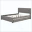 Lit plateforme tapissier avec tête de lit à motif brique et gigogne simple TG, tissu en lin-1409411797