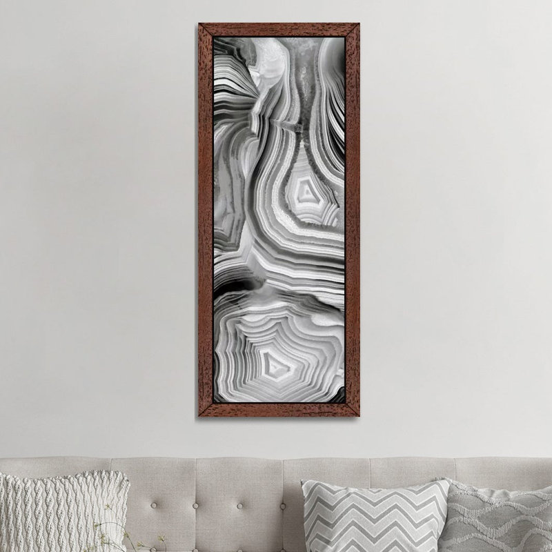 Agate Panel Grey III by Danielle Carson - Floater Frame Panoramic Painting on Canvas, 30.48 cm H x 91.44 cm W, Brown