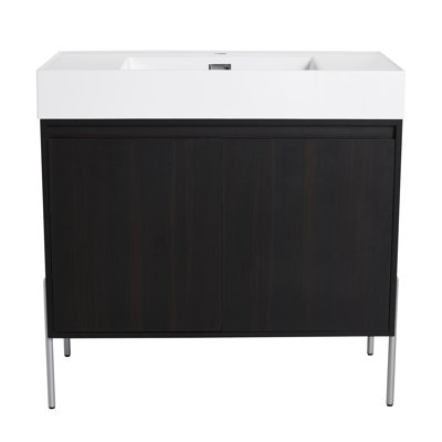 Meuble-lavabo autoportant avec lavabo en résine, armoire de rangement avec portes à fermeture douce (ensemble KD)